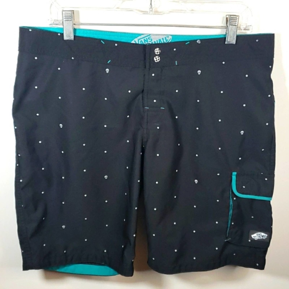 Vans Skull Shorts Black Teal Sz 11 Off the Wall Board Shorts